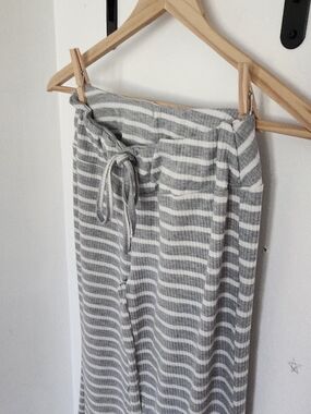 SHEIN Grey & White Striped Knit Drawstring Pants